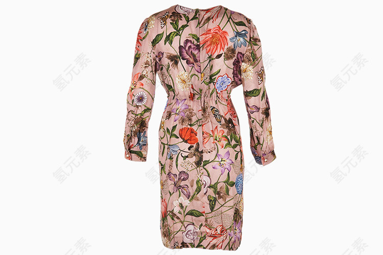 长袖V领花朵图案时尚女士连衣裙