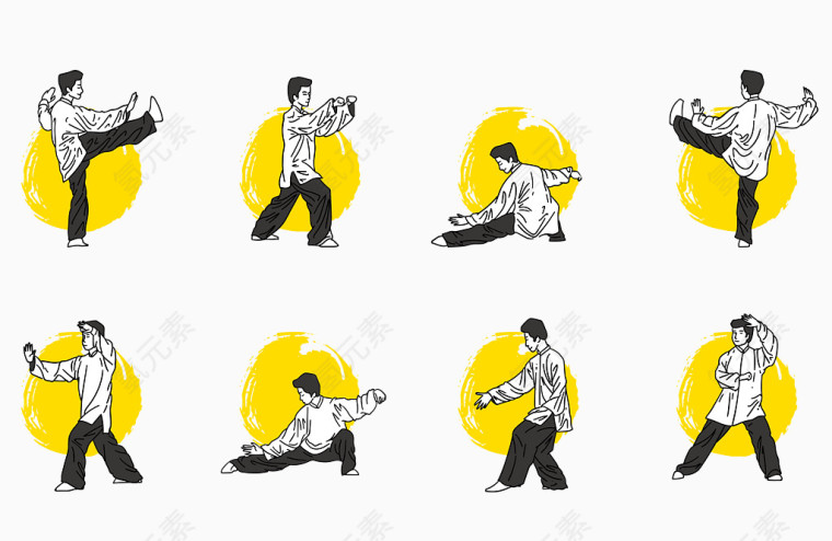 中国太极拳人物动作分解矢量图