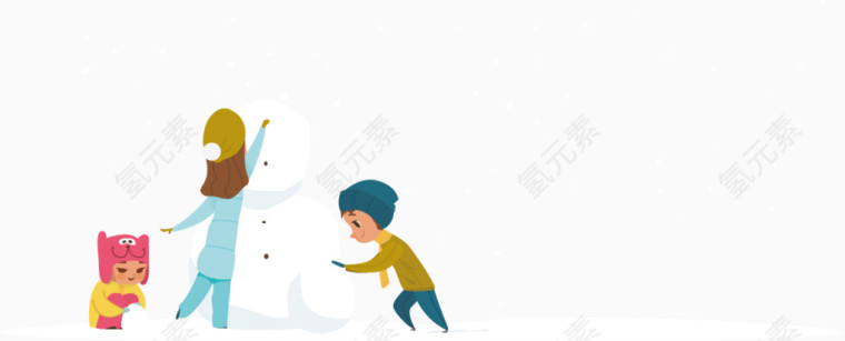 一家人堆雪人海报素材