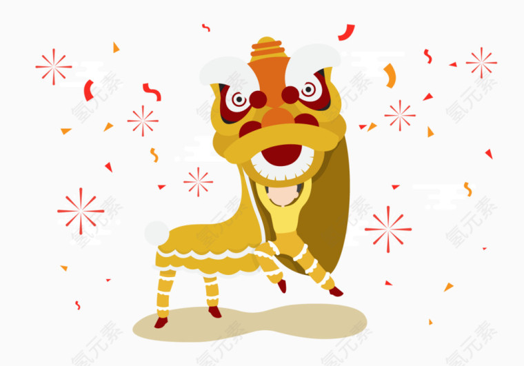 矢量扁平舞狮