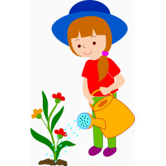 小女孩浇花插图矢量图