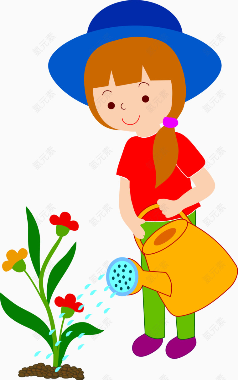 小女孩浇花插图矢量图