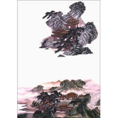 彩色水墨山水画