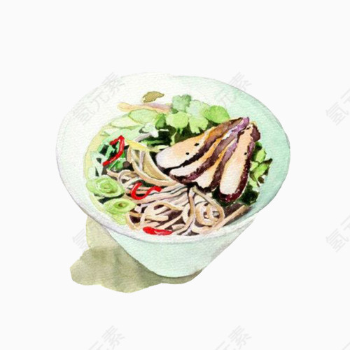 香菇肉丝面手绘画素材图片