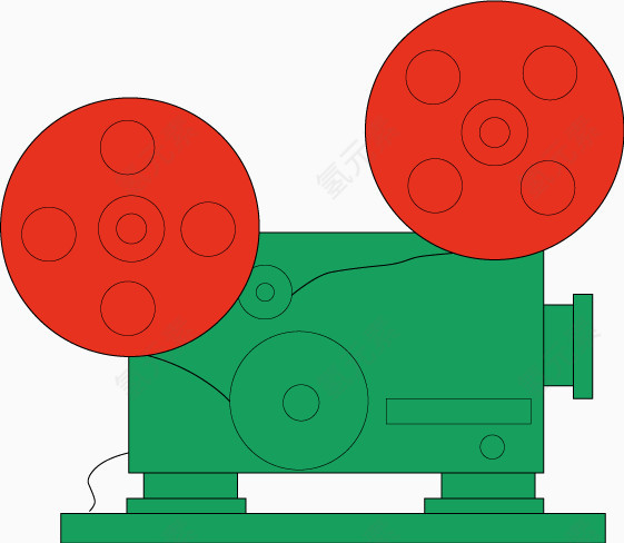 绿色红色手绘卡通电影放映机矢量