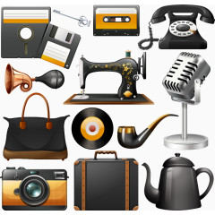 矢量老式缝纫机和电话机