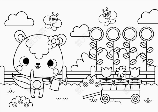 小羊在花园劳动图案