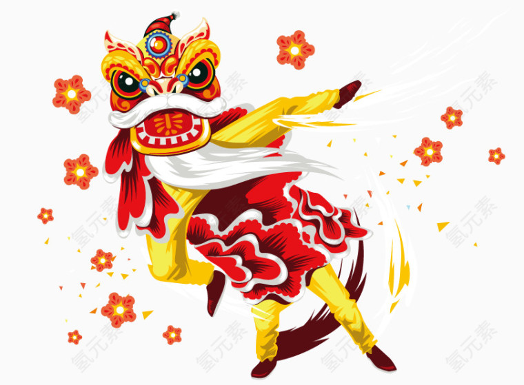 矢量手绘卡通舞狮插画图片