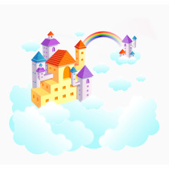 卡通城市建筑彩虹矢量图