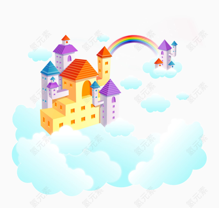 卡通城市建筑彩虹矢量图