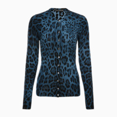 女士蓝豹纹时尚毛衫