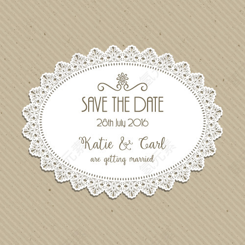 矢量白色蕾丝花边婚礼请柬