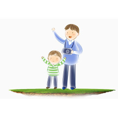 爸爸拿相机带女儿