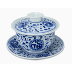 青花瓷盖碗茶杯