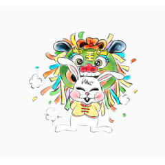 卡通小白兔舞狮