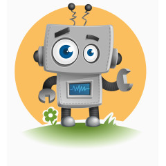 卡通手绘可爱机器人草地