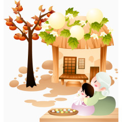 树下和奶奶一起做饭团