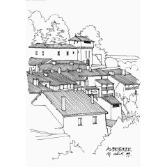 手绘卡通风景线描