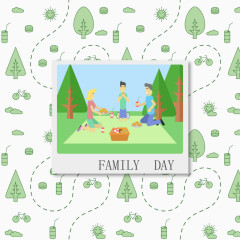 创意三口之家野餐照片矢量素材