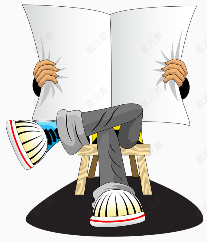 卡通手绘看报纸人物