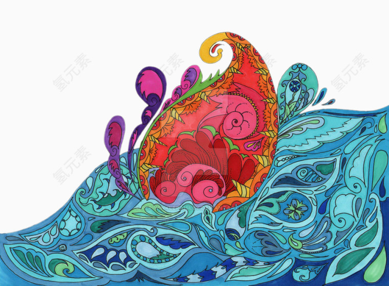 蓝色纹理上的魔幻红色花朵