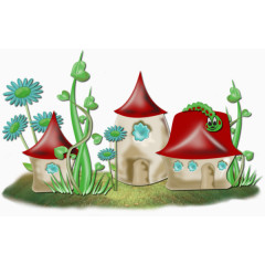 卡通装饰房子植物