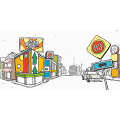 一处高楼大夏街道插画