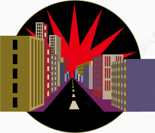 城市街道风景插画矢量