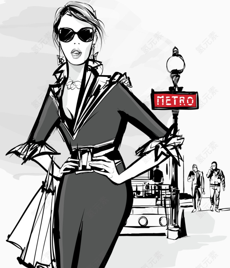 巴黎手绘时尚美女