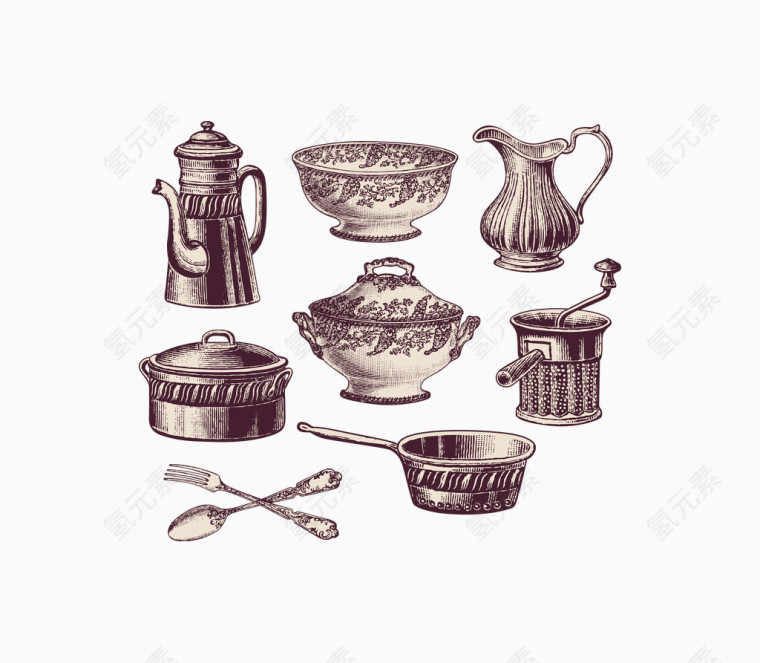 复古手绘茶具器皿