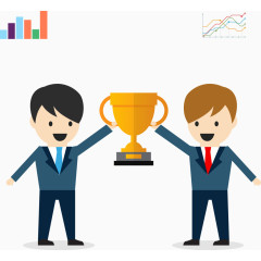 同时拿奖杯的职场男