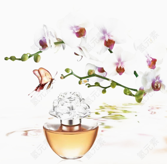一瓶香水和素雅小花