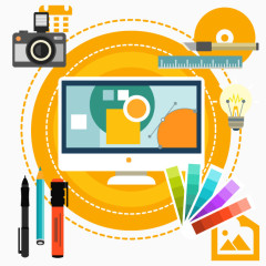 橙色办公用品矢量元素