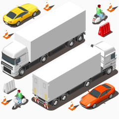 卡通手绘等距交通工具插画