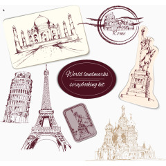 复古手绘世界建筑