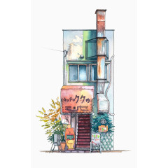 手绘日式食品屋房子