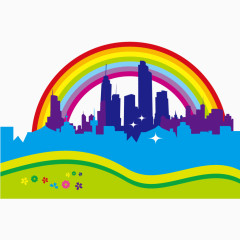 矢量建筑和彩虹