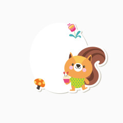 矢量卡通小松鼠插画蘑菇边框