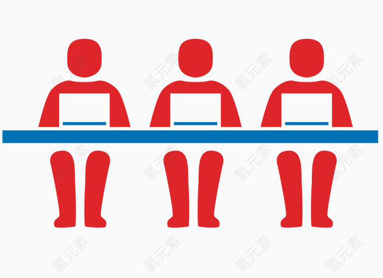 矢量卡通三人并排坐着办公