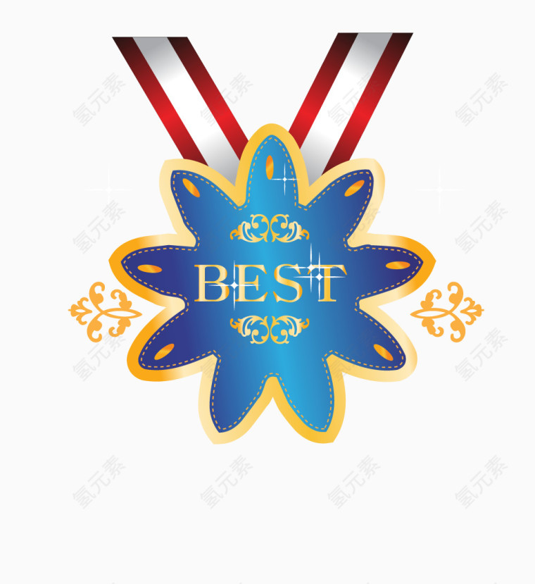 蓝色花朵标签矢量图