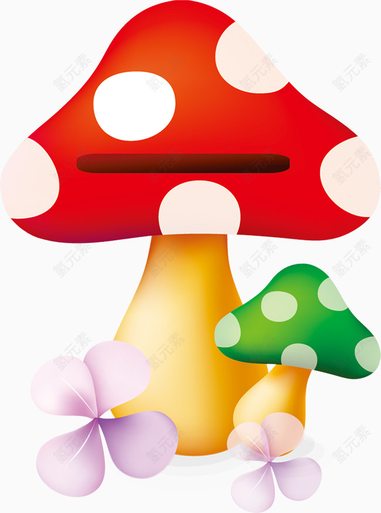 卡通红蘑菇和绿蘑菇