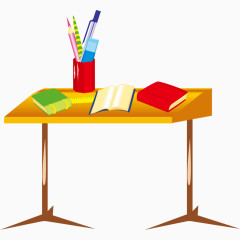手绘笔筒和书本座椅图案