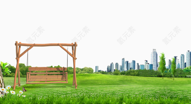 高楼草地绿化背景素材