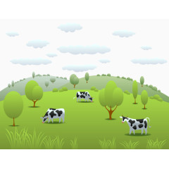 迷人的牧场奶牛背景风光矢量素材
