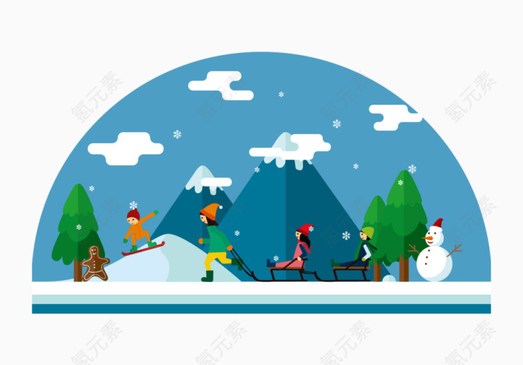 矢量手绘玩雪