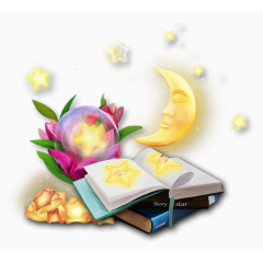 手绘月色书本