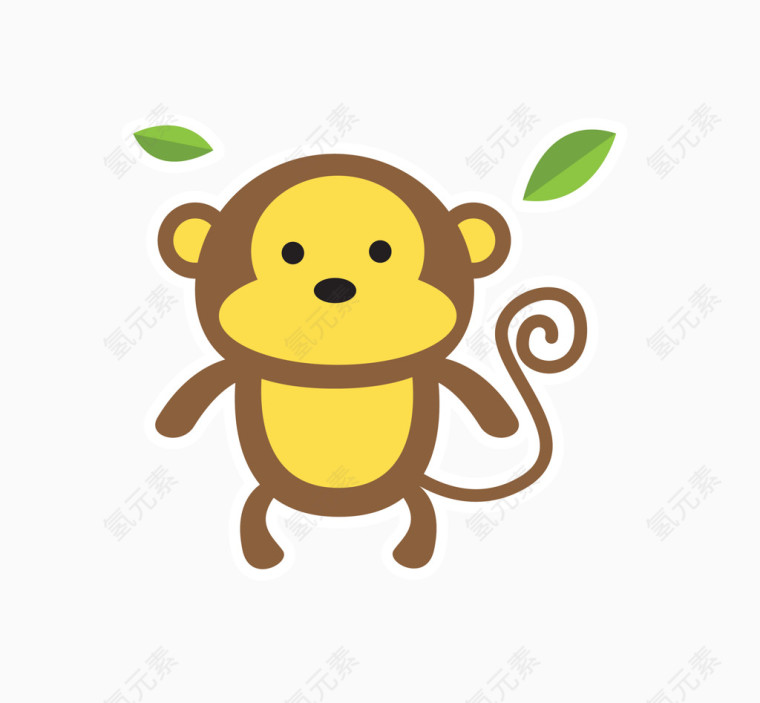 矢量彩色绿叶卡通小猴子图案