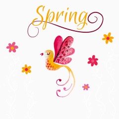 水彩绘春季花鸟矢量素材