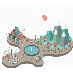 矢量太阳能与风车