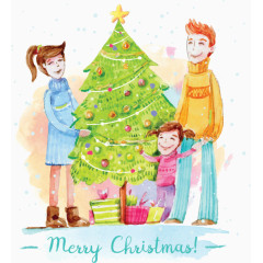 手绘一家人过节